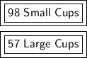 \boxed {\boxed {\sf 98 \ Small \ Cups}}\\\\\boxed {\boxed {\sf 57 \ Large \ Cups}}