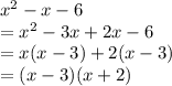 x^2-x-6\\=x^2-3x+2x-6\\=x(x-3)+2(x-3)\\=(x-3)(x+2)