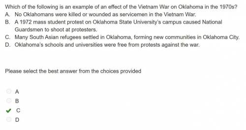 Which of the following is an example of an effect of the Vietnam War on Oklahoma in the 1970s?

A.No