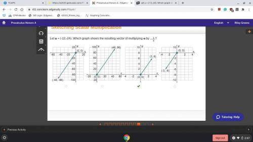 Let u = ⟨-12,-24⟩. Which graph shows the resulting vector of multiplying u by Negative one-fourth?