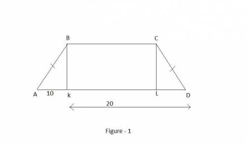 Given:  abcd is a trapezoid, ab = cd, bk ⊥ ad, ak = 10, kd = 20 find:  bc ad