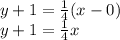 y + 1 =  \frac{1}{4} (x - 0) \\ y + 1 =  \frac{1}{4} x