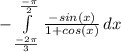 -\int\limits^\frac{-\pi}{2} _\frac{-2\pi}{3}  {\frac{-sin(x)}{1+cos(x)} } \, dx
