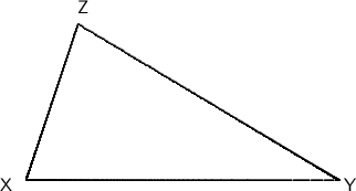 \setlength{\unitlength}{1cm}\begin{picture}(20,15)\thicklines\qbezier (1,0)(1,0)(7,0)\qbezier(1,0)(1,0)(2,3)\qbezier (7,0)(7,0)(2,3)\put (0.5,-0.2){\sf X}\put(7.1,-0.2){\sf Y}\put(2,3.2){\sf Z}\end{picture}