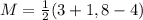M = \frac{1}{2}(3 + 1, 8 - 4)