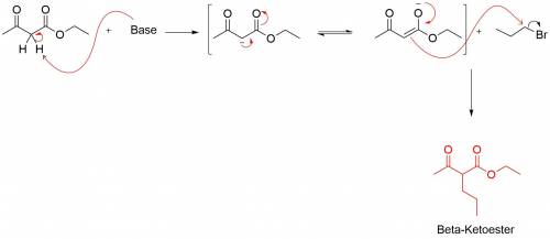 Choose the most appropriate reagent(s) for producing the β-ketoester intermediate by alkylation of e