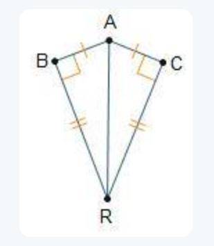 Consider the diagram. Triangles A B R and R C A share side R A. Angles B A R and A R C are right ang