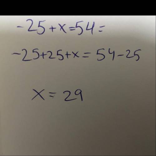 -25+x=54 what represents x