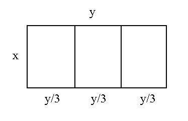 Find the dimensions of a rectangle divided into three equal rectangles of maximum area that has tota