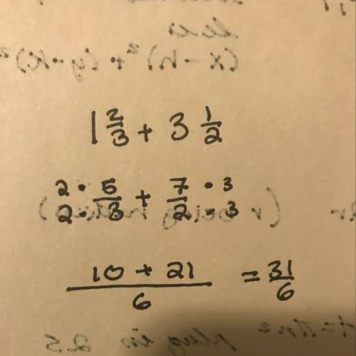 Matt added 1 2/3 + 3 1/2. what is the sum?