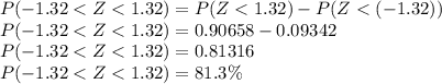 P(-1.32 < Z < 1.32)= P(Z