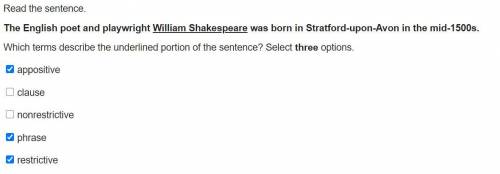 Read the sentence.

The English poet and playwright William Shakespeare was born in Stratford-upon-A