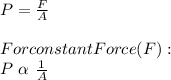 P = \frac{F}{A}\\\\For constant Force (F):\\P\ \alpha\ \frac{1}{A}