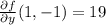 \frac{\partial f}{\partial y}(1,-1) = 19