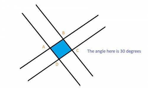 Two streets intersect at a 30-degree angle. at the intersection, there are 4 crosswalks formed that 