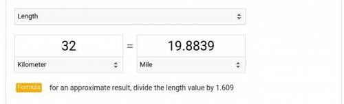 As an estimation we are told 5 miles is 8 km.
Convert 32 km to miles.