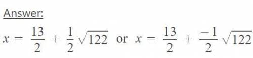 What are soul toon to the equation below 4x^2-52x+169=122