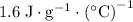 1.6\; \rm J\cdot g^{-1} \cdot {\left(^\circ C\right)}^{-1}