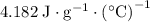 4.182\; \rm J \cdot g^{-1} \cdot {\left(^\circ C\right)}^{-1}