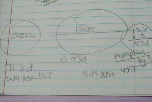 If the diameter of a circle changes from 5 cm to 15 cm, how will the circumference change?  a. multi