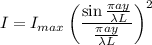 $I=I_{max}\left(\frac{\sin \frac{\pi a y}{\lambda L}}{\frac{\pi a  y}{\lambda L} }\right)^2 $