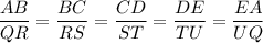 \dfrac{AB}{QR}=\dfrac{BC}{RS}=\dfrac{CD}{ST}=\dfrac{DE}{TU}=\dfrac{EA}{UQ}
