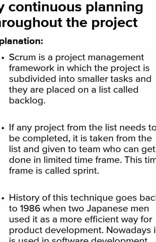 Which of the following BEST represent the Scrum approach to planning?