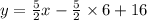 y=\frac{5}{2}x-\frac{5}{2}\times6+16