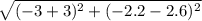 \sqrt{(-3+3)^2 +(-2.2-2.6)^2 }