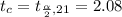 t_c =t_{\frac{\alpha }{2} ,  21  } =  2.08