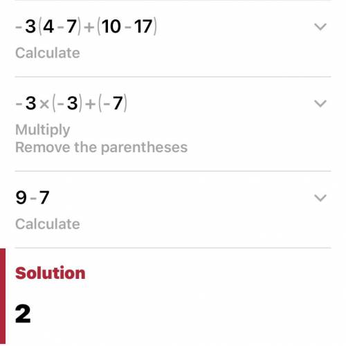 -3(4+(-7))+(2(5)-17) Solve with 5 steps