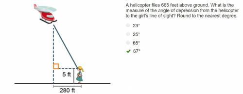 Ahelicopter flies 665 feet above ground. what is the measure of the angle of depression from the hel