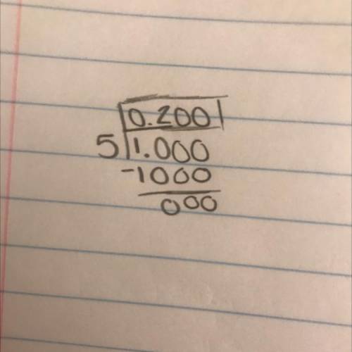 Now convert 1/5 to a decimal number by completing the long division. Remember to add 0s to the divid
