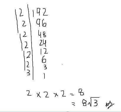 Select the correct answer.
 

What is v192 in simplest form?
A. 32v3
B. 3v8
C. 8v3
D. 2v48