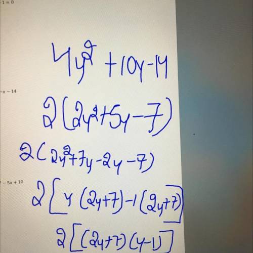 Factor the trinomial 4y^2+10y-14