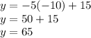 y=-5(-10)+15\\y=50+15\\y=65