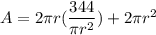 A = 2 \pi r (\dfrac{344}{\pi r^2})+2 \pi r^2