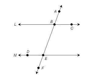 Given that lines l and m are parallel, which of the statements is true?  a) ∠ def ≅ ∠ eb