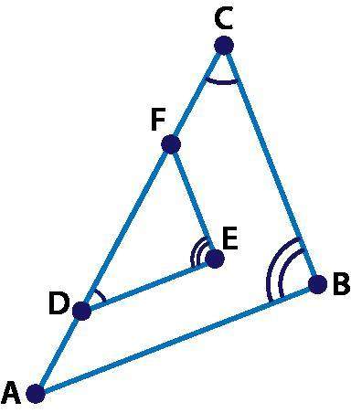 Name the similar triangles. triangles cba and def with angle d congruent to angle c and