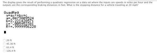 The display gives the result of performing a quadratic regression on a data set where the inputs are