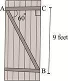 The picture shows a barn door:  what is the length of the support ab?  a. 9 divided by t