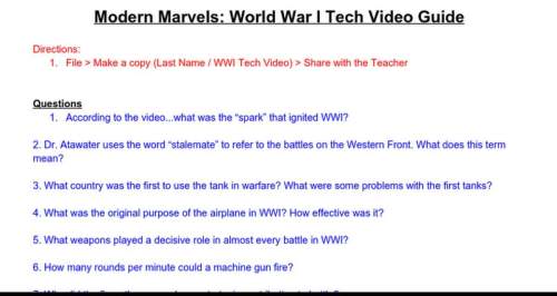 Modern marvels: world war i tech video guide
