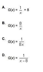 If you vertically stretch the reciprocal parent function, f(x) =1/x , by multiplying by 8, what is t
