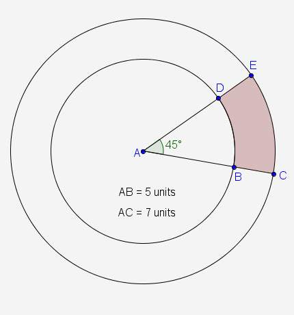 What is the area of the shaded region in the diagram? use the value π = 3.14, and round your answer