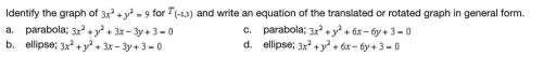 Q5: identify the graph of the equation and write an equation of the translated or rotated graph in