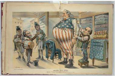 Use the political cartoon to answer the question. who does the tailor represent in the politic