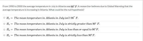 From 1900 to 2000 the average temperature in july in atlanta was 90∘f. a researcher believes due to