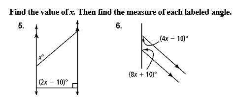 Show all work and explain in words findthe value of x. then find the measure of each lab