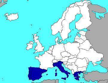 The blue countries on the map below are part of what region of europe?  a) mediterranean