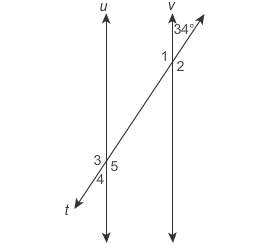In the figure, u ǁ v, and t is a transversal that crosses the parallel lines. what is m∠